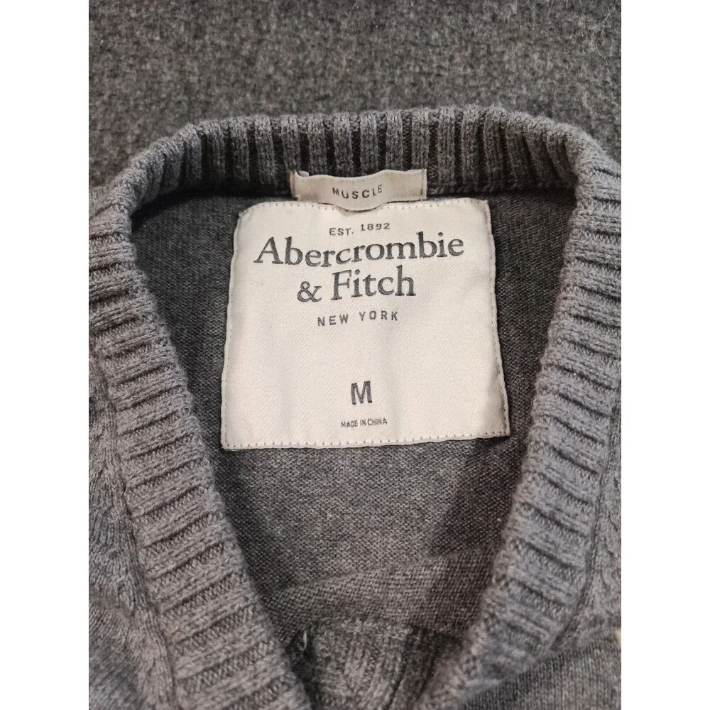 Abercrombie & Fitch A&F Wool Blend Knit Ribbed Sweater Medium Dark Gray Muscle